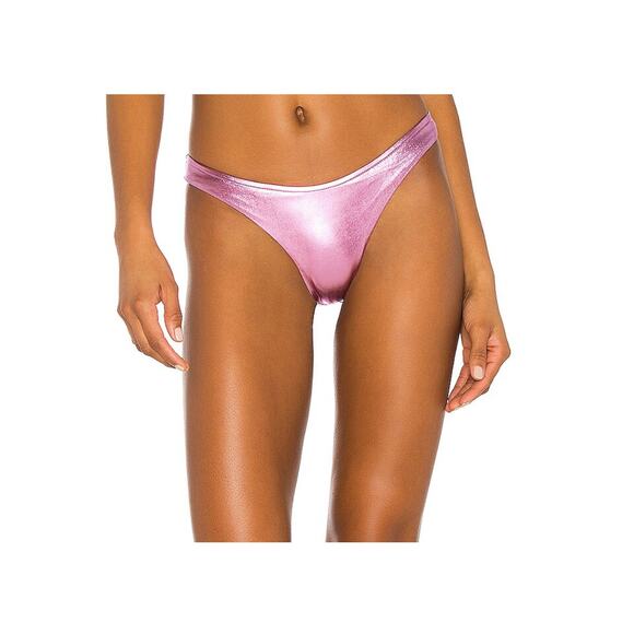 Revolve Superdown Swim Bikini Bottom Natalia Stretch Pink Metallic - Picture 8 of 9